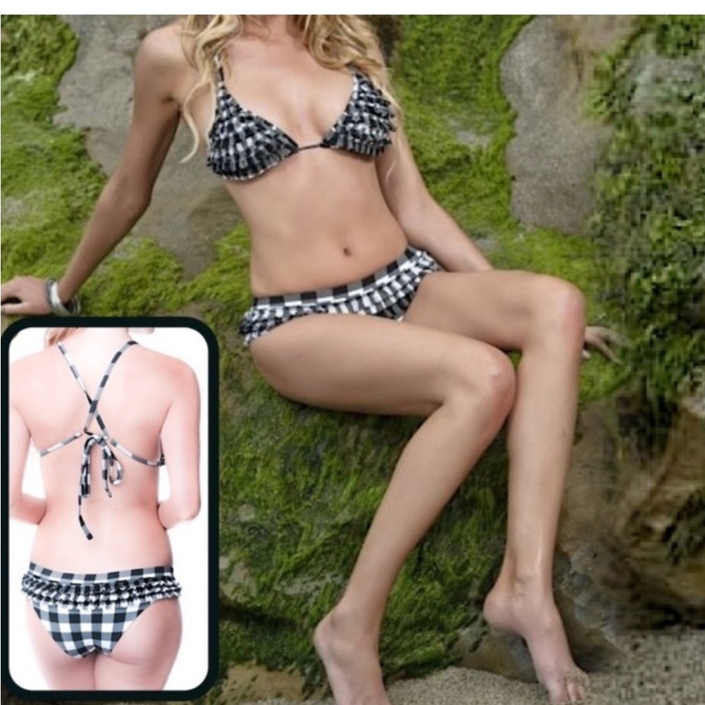 Beach Joy black Flouncy Ruffle Halter String Bikini